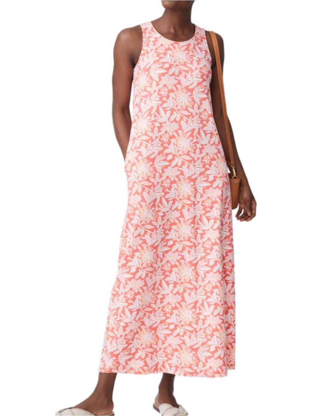 J. McLaughlin Orange Seira Floral Maxi Tank Dress Catalina Cloth Size Large
